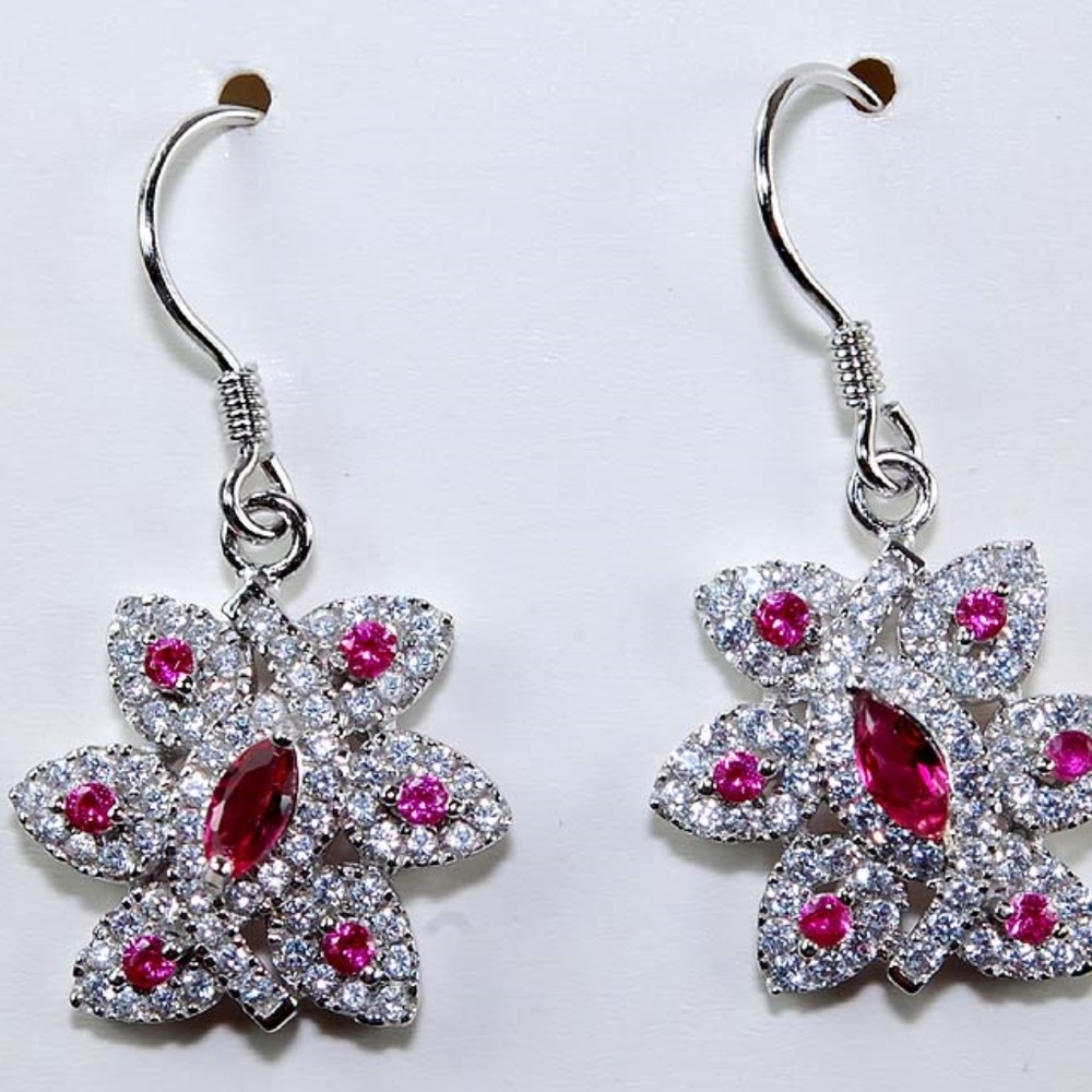 2CT Natural Rubies with White Topaz, Earrings 925